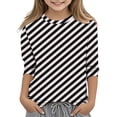 thumbnail image 1 of MeetoTime T-Shirt à Manches 3/4 Rayé Imprimé pour Enfants Col Rond Décontracté Ample Blouses pour Garçons Filles 3-12 Ans, 1 of 4