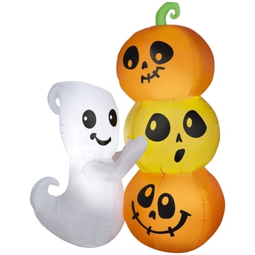 Airblown Yard Inflatables Halloween Light Ghost with Pumpkin Stack SM Scene