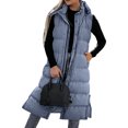 thumbnail image 1 of jsaierl Long Puffer Vest Women Button Down Sleeveless Hooded Jacket Overcoat Solid Color Side Slit Winter Parka Coat, 1 of 6