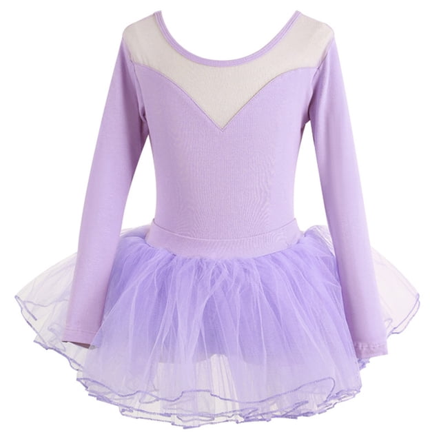 Justaucorps de Ballet pour Filles à Manches Longues, Robe de Gymnastique, Combinaison Dos Nu en Maille, Tenue de Danse Extensible pour Enfants, Tenue Tutu
