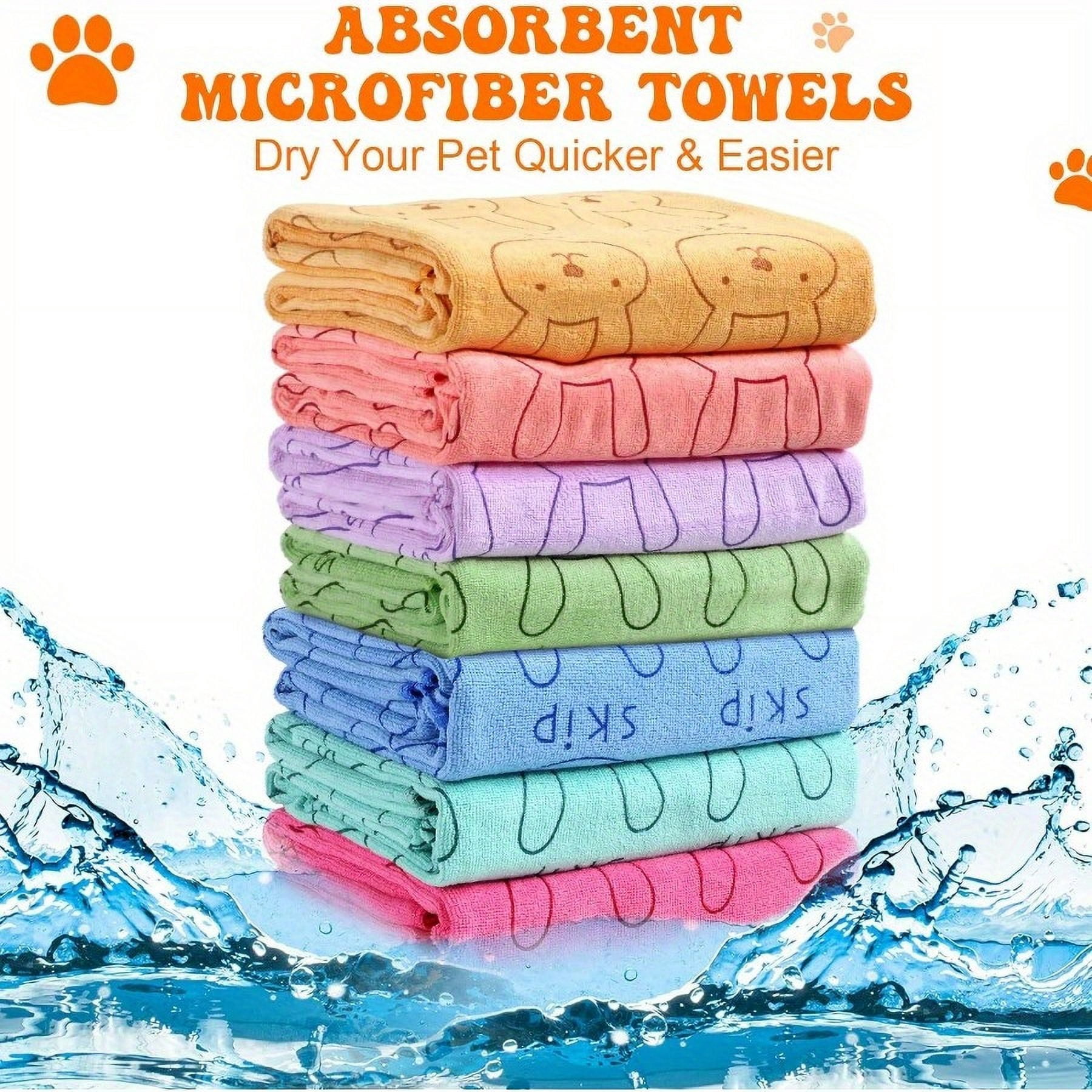 A Set of 4 Quick-Drying Ultra-Fine Microfiber Towels for Small Pets Like Kittens And Puppies - Absorbent Towels for Pet Bathing And Grooming, Suitable for Small to Medium Dogs And Cats, Featuring a Co