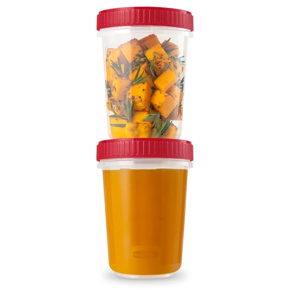 Récipients d'entreposage pour les aliments Rubbermaid TakeAlongs Twist & Seal à emporter, 828 ml (3,5 tasses), rouge, paquet de 2