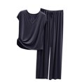 thumbnail image 1 of Yuyuzo Womens Pajama Set 2 Piece Short Sleeve V Neck Top Homewear Drawstring Pants Fall Comfy Pj Sets, 1 of 4