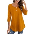 thumbnail image 1 of FAIWAD Oversized Tshirts for Women 3/4 Sleeve Button Decor Tops Cute Round Neck Basic Business Tees Blouses, 1 of 4