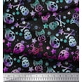thumbnail image 2 of Soimoi Poly Georgette Fabric Star,Crossbones & Skull Halloween Printed Fabric 1 Yard 52 Inch Wide, 2 of 3