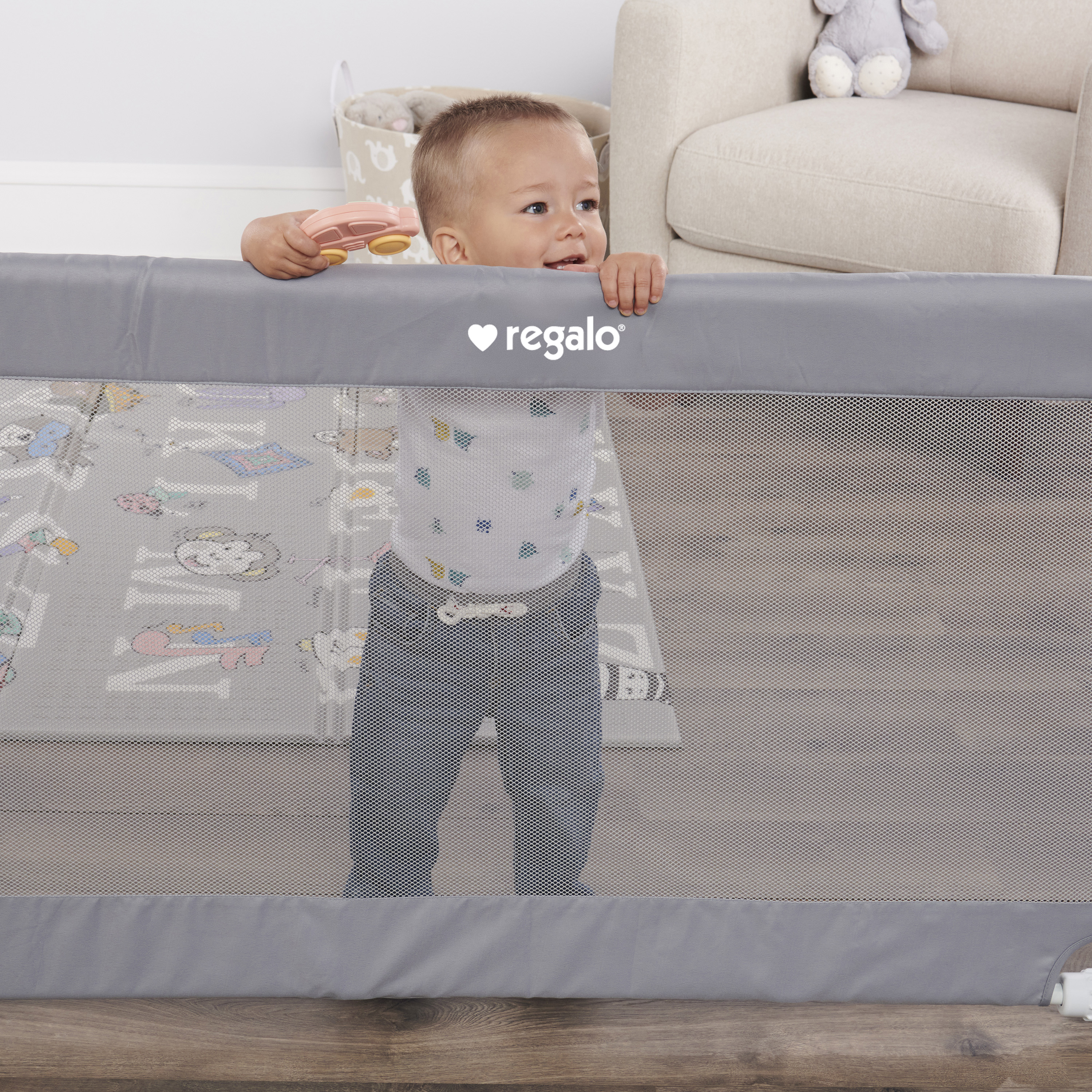 Regalo Barrière de Sécurité Bébé et Animaux Extensible 50" – Barrière Gris à Fixation Sans Perçage pour Portes ou Couloirs, Convient pour Ouvertures de 27,5 à 50 po