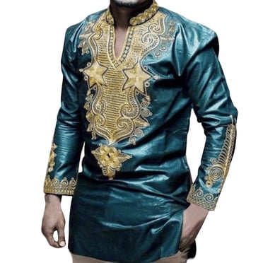 LUOGENLI T-shirts pour Hommes Mois Africain Caractéristiques Ethniques Robe Autoportante Automne Longue Commerce Extérieur Manches Longues T-shirts Vintage pour Hommes Tee Graphique Saint-Patrick Vert TTTG
