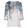 thumbnail image 3 of Babysbule Hauts pour Femmes Manches Longues Liquidation Mode Été Col en V Manches 3/4 Imprimé T-shirt Décontracté Blouse, 3 of 5