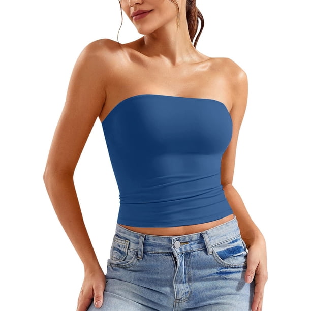 2025 Womens Solid Color Crop Compression Top Women Top Strapless