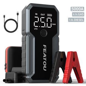 FEATOU Démarreur de saut de voiture,5000A Hauteur maximale 12V Batterie Jumper Pack pour tous les gaz et jusqu'à 7.0L Moteur diesel, Booster de batterie portable avec USB Charge rapide et Supersafe de type C