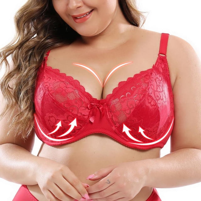 PENGXIANG Women‘s Underwire Bra Lace Floral Bra Unlined Unpadded Plus Size Full Coverage Bra