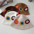 thumbnail image 4 of LinYooLi Female Handmade Flower Knitted Fisherman Hat Women Crochet Color Matching Bucket Cap Autumn Winter Ladies Warm Wool Panama Caps, 4 of 6
