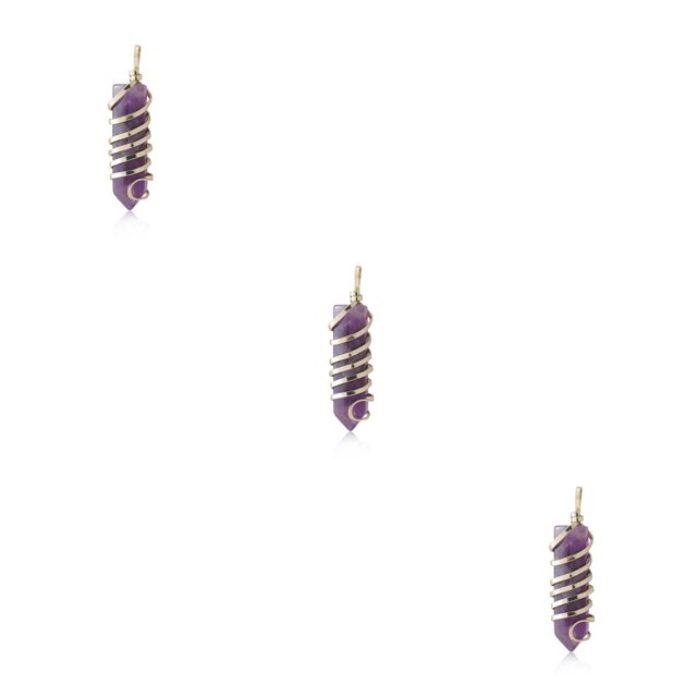 yingyy Wire Wrapped Charm Hanging Pendant Colorful Exquisite Crystal Crafting Necklace Keychains Earrings Accessories Amethyst 3Set