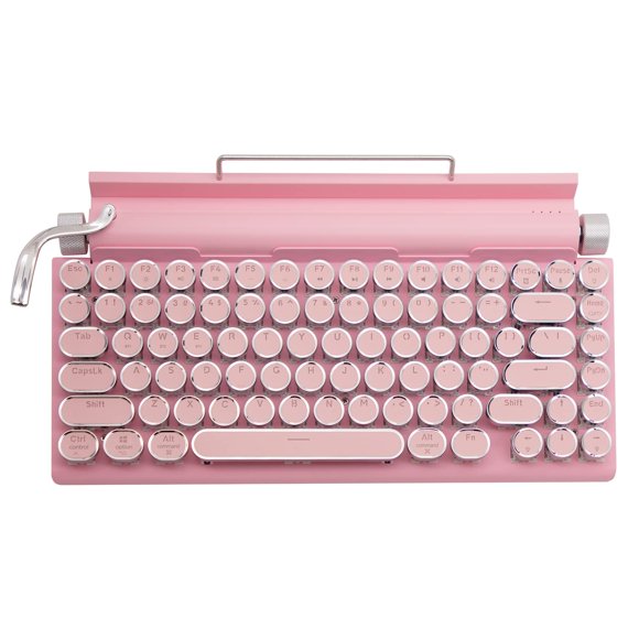 Clavier pour Machine à Écrire, Touches Rondes/rétroéclairé Blanc/clavier Compact à Disposition 75 % pour Windows/Mac/PC/ordinateur Portable (Rose)