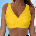 thumbnail image 2 of Huesdet Bikini Tops for Women Triangle Bikini Top Ribbed Push up Padded Halter String Bathing Suits Top(Yellow,XL), 2 of 9