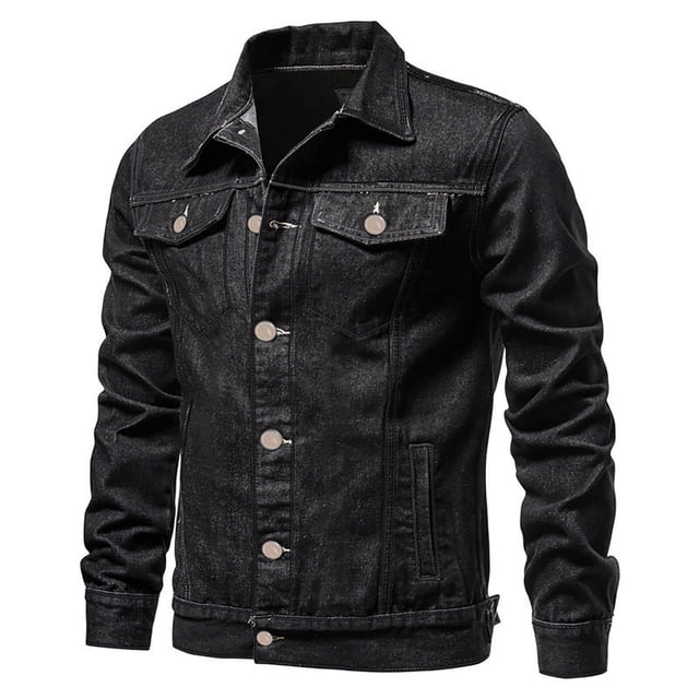 LOVZFMLL Jackets for Men's Solid Color Button Pocket Slim Fashion Casual Work Denim Jacket