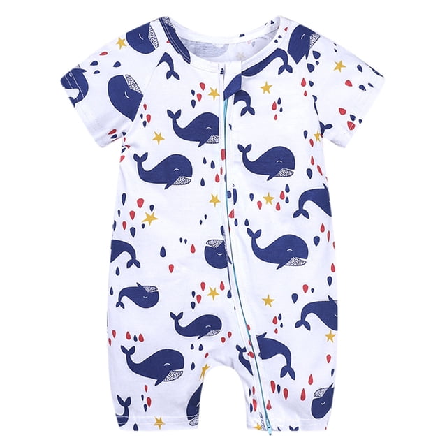 MIASHUI Summer Baby Short Sleeve Bodysuit Print Double Zipper Crawl Suit,Dark Blue,6-12 Months