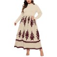thumbnail image 2 of Ovzne Robes d'Été pour Femmes 2025 Robe Femme Mode pour Femmes Style Ethnique Imprimé Col Rond Manches Longues Robe Facile Robe de Printemps à Manches Longues Imprimée Liquidation, 2 of 7