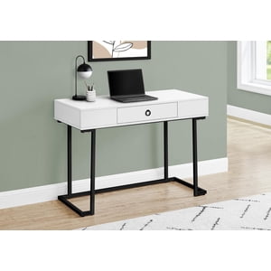 Monarch Specialties Bureau d'ordinateur, Bureau à la maison, Ordinateur portable, Tiroirs de rangement, 42"l, Travail, Métal, Stratifié, Blanc brillant, Noir, Contemporain, Moderne