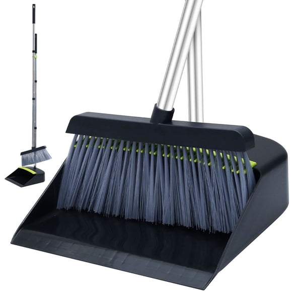 OUSITAID Long Handle Dustpan Broom Combo Sweeper Dustpan Set with Comb Teeth Soft Bristle Broom Set Floor Brush and Dustpan for Cleaning