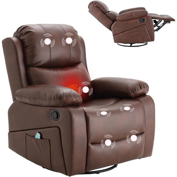 AECOJOY Fauteuil Inclinable Releveur avec Massage et Chaleur, Fauteuil Inclinable Électrique avec Porte-Gobelets et Pochette Latérale, Brun