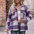 thumbnail image 2 of Penkiiy Veste Sans Capuche Ample à Carreaux Imprimée pour Femme G Violet, 2 of 8