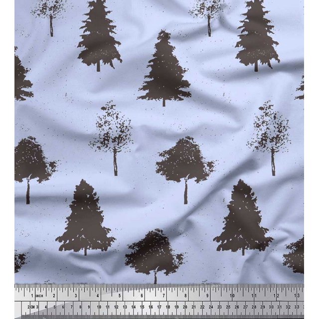 Soimoi Blue Rayon Crepe Fabric Stencil Tree Fabric Prints By Yard 46 Inch Wide
