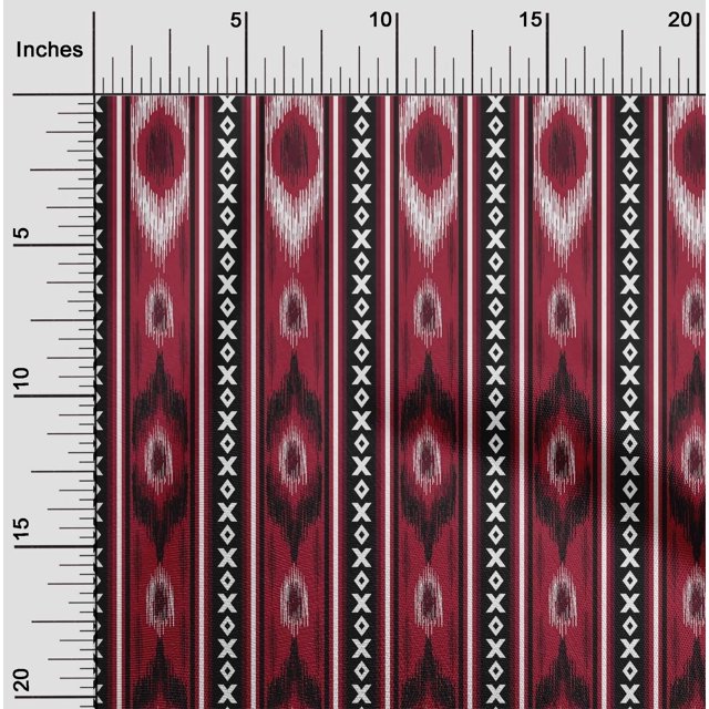 oneOone Polyester Lycra Fabric Stripe & Geometric Ikat Printed Fabric 1 Yard 56 Inch Wide