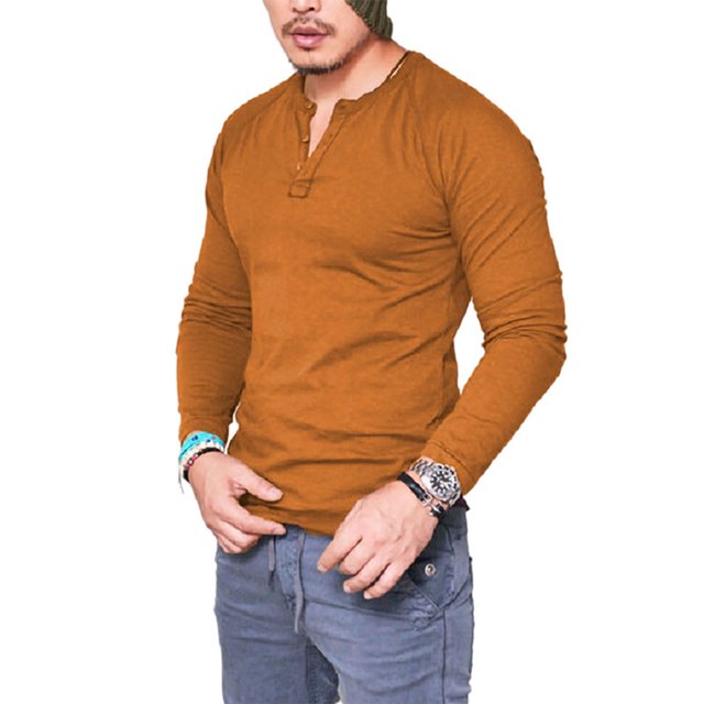 Innerwin Hauts d'Été Manches Longues T-Shirts pour Hommes Usage Quotidien Blouse Décontractée Simple Kaki 4TG