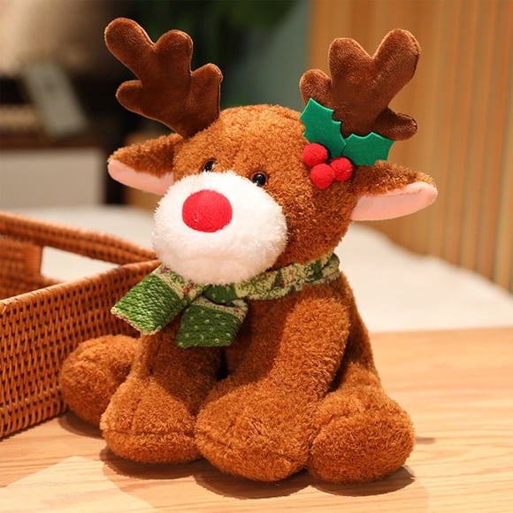 EGNMCR 13 Inches Red Nosed Reindeer - Stuffed Plush Toy Soft Cuddly Christmas Decorations Christmas Gifts For Girls Kids (Brown) plush doll Birthday Gifts for Kids
