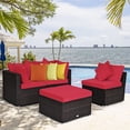 thumbnail image 1 of Costway 4PCS Patio Rattan Wicker Furniture Set Cushioned Sofa Ottoman Garden Deck Red, 1 of 10
