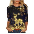 thumbnail image 1 of IROINID Chemises de Noël en Solde pour Femmes Blouse à Manches Longues Col Rond Imprimé, Jaune, 1 of 6