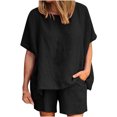 thumbnail image 1 of Pompotops Femmes Casual Été Col Rond Manches Courtes Tops et Shorts Deux Pièces Ensemble Costume, 1 of 6