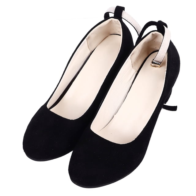 Suede Block Heel Pumps with Ankle Strap, Classic Style Shoe for Weddings, Parties, and Everyday Wear