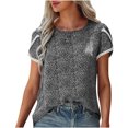 thumbnail image 2 of TIMIFIS T-Shirts d'Été pour Femmes à Fleurs à Manches Courtes Col Ras du Cou T-Shirts Décontractés Tee Imprimé Vacances Bureau Travail Blouse Haut - Été, 2 of 9