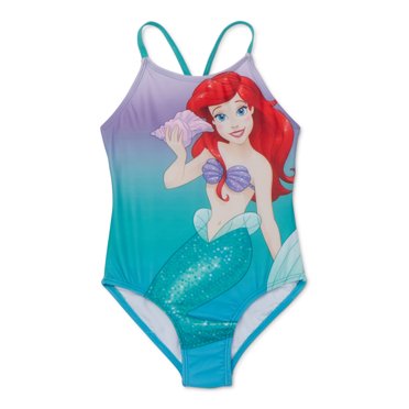 Little Mermaid Girls 4-6X Wet Effect Bow Back One-Piece Swimsuit