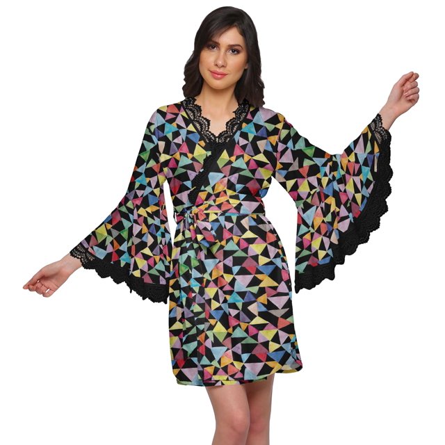 Moomaya Printed Bathrobe For Girls Bell Sleeves Robe For Women Crossover Robes