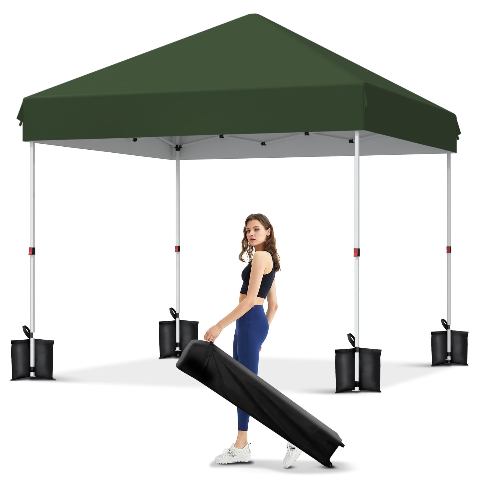 Garvee 10 x 10 ft Pop-up Canopy, One Button Push Setup, Heavy Duty, Portable Roller Bag, Green