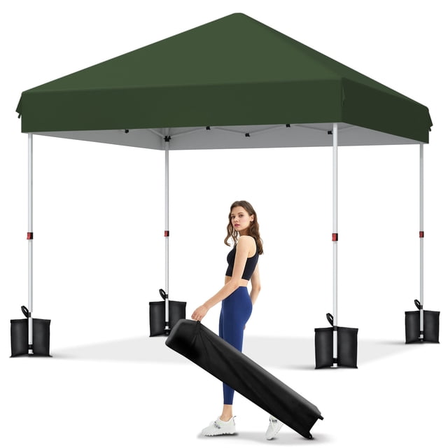 Garvee 10 x 10 ft Pop-up Canopy, One Button Push Setup, Heavy Duty, Portable Roller Bag, Green