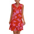thumbnail image 3 of EGNMCR Robes de Fête pour Femmes Mode Femmes Été Décontracté Plissé Col en V Bandage Imprimé Floral Robe Caraco, 3 of 3