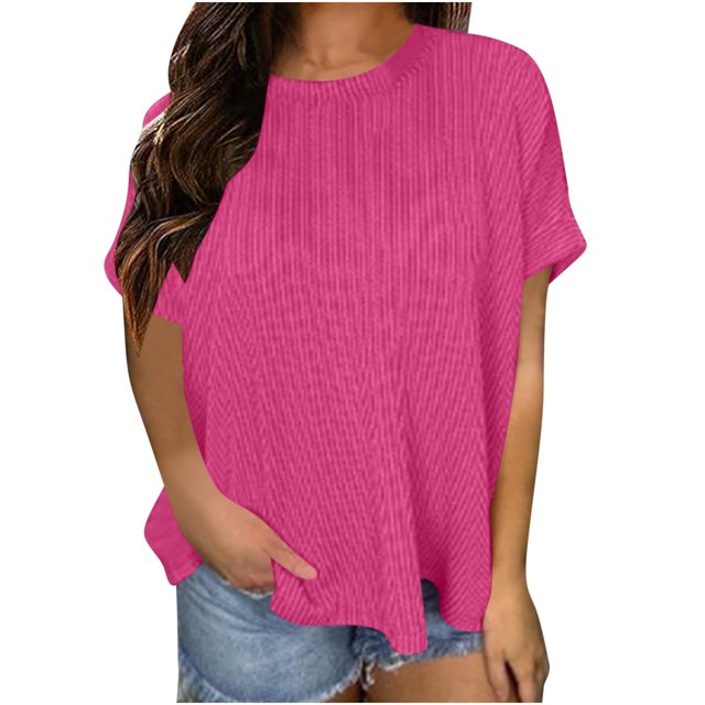 Timegard Tops for Women Summer Ribbed Crewneck Short Sleeve Basic Tee Casual Loose Shirts Tops blouse