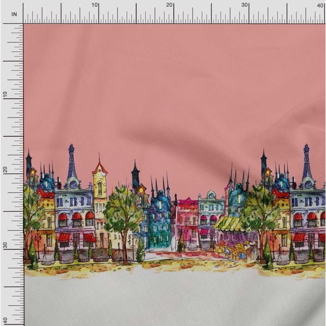 Soimoi Polyester Crepe Fabric Buildings Panel Decor Fabric Printed Yard 42 Inch Wide