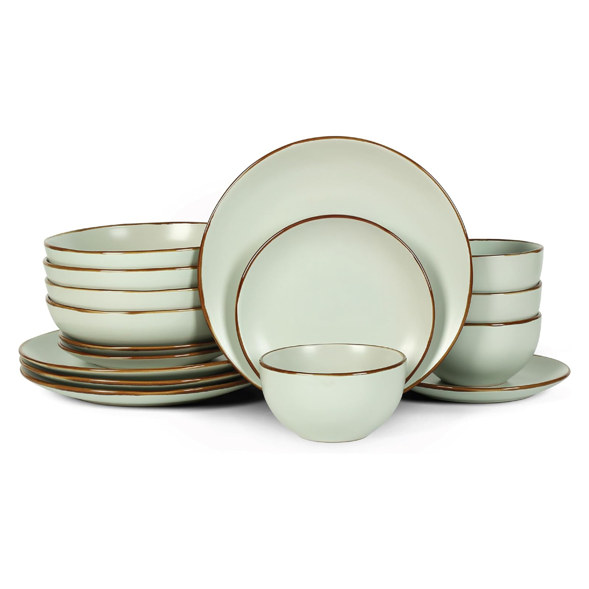 Stone Lain Brasa Ensemble de Vaisselle Moderne en Grès 16 Pcs, Service pour 4, Vert Pâle