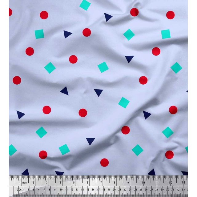 Soimoi Satin Silk Fabric Square,Dot & Triangle Geometric Print Fabric by The Yard 42 Inch Wide