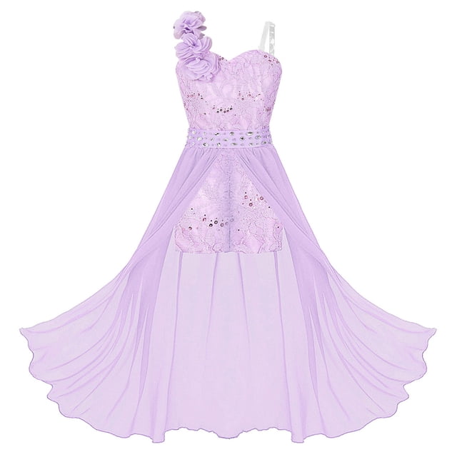 RUNQHUI Robe Princesse à Volants pour Enfants Filles Combinaison en Tulle Floral Broderie Robe en Chiffon Lavande 10