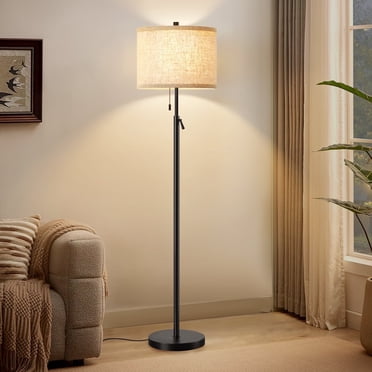 NATYSWAN Black Floor Lamp, Height Adjustable Standing Lamp Tall Lamp with Fabric Lampshade&Pull Chain Corner Floor Lamps for Living Room, Bedroom & Office Bulbs Not Included(Black Base)