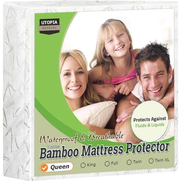 EcoComfort Queen Size Bamboo Mattress Protector - Waterproof, 200 GSM, Fits Mattresses up to 15 Inches Deep