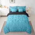 thumbnail image 2 of YST Ensemble de Douillette Damassé Bleu Lac, Literie Baroque Victorienne Antique, Polyester, Format Double (7 Pcs), 2 of 5
