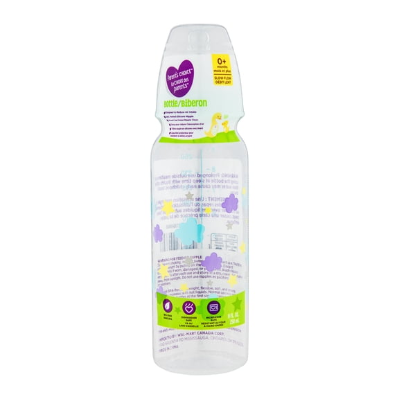 Biberon Parent's Choice à col standard, 9 oz, dès la naissance (0+ mois), genre neuter, 1 unité