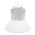 thumbnail image 2 of Ocealan Justaucorps de Danse Ballet à Paillettes pour Filles, Bretelles Spaghetti, Dos Croisé, Robe Ballerine Blanche 4TG, 2 of 7